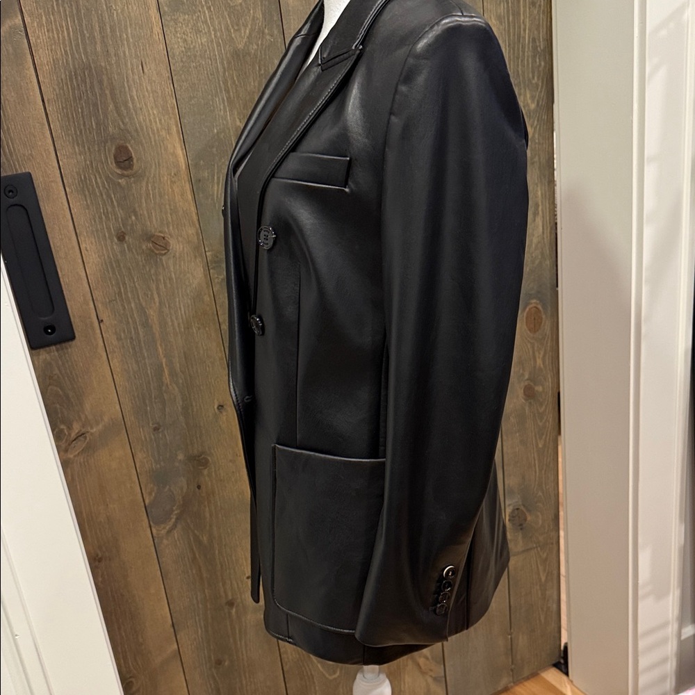 Boss Black Double-Breasted Vegan Leather Blazer - Picture 4 of 11